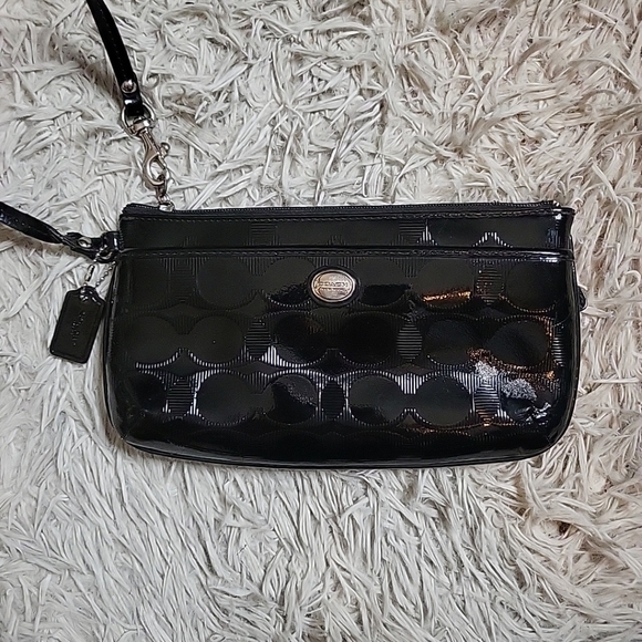 Coach Wristlet Mini Purse Clutch Wrislet Bag Black C Logo Silver Tone Hardware - Picture 2 of 14